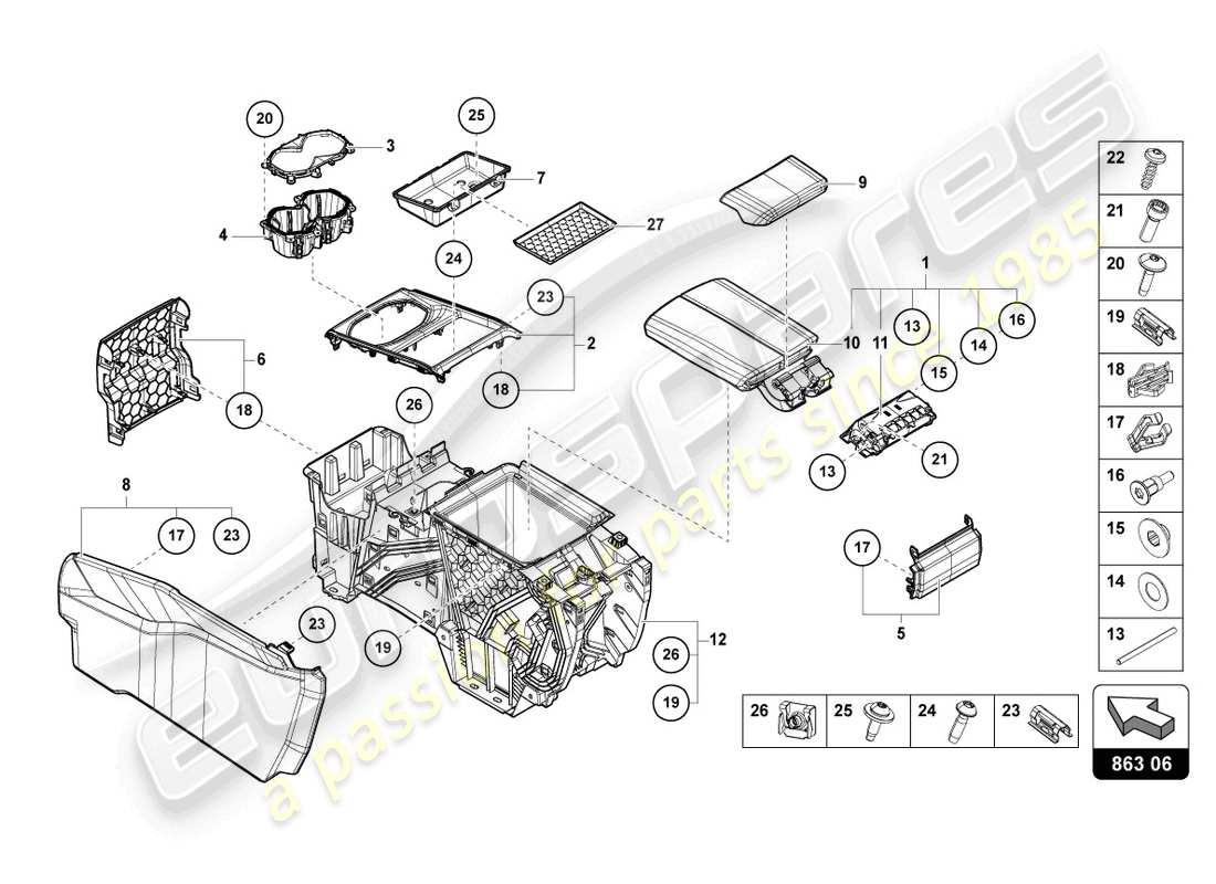 lamborghini urus (2020) diagramma delle parti del bracciolo