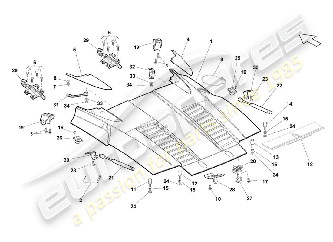 lamborghini lp550-2 spyder (2010) schema delle parti del coperchio posteriore