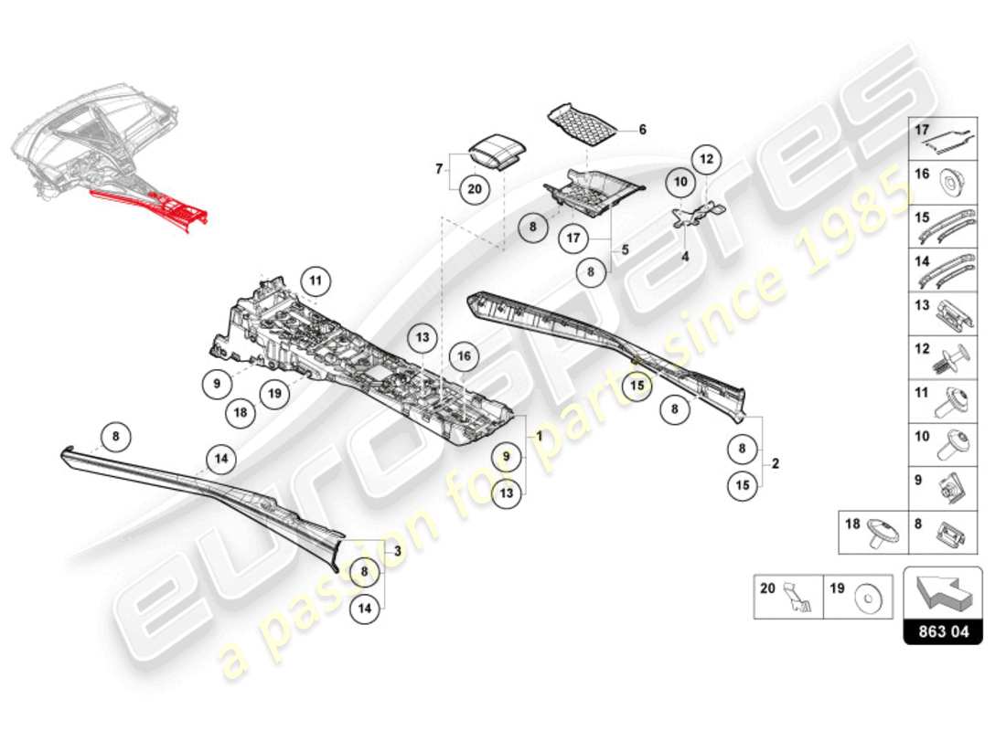 lamborghini revuelto coupe (2024) console centrale diagramma delle parti