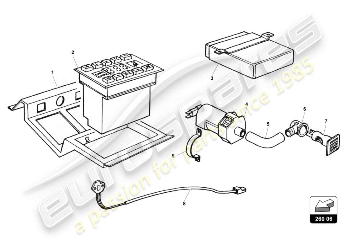 lamborghini countach 25th anniversary (1989) sistema di aria condizionata diagramma delle parti
