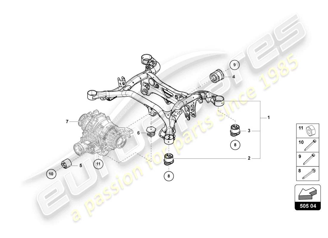 lamborghini urus performante (2023) sospensione sub diagramma delle parti