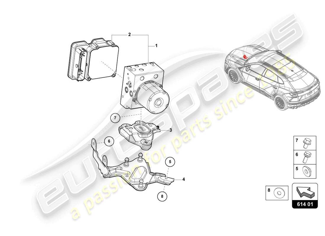 lamborghini urus (2022) centralina abs con centralina diagramma delle parti