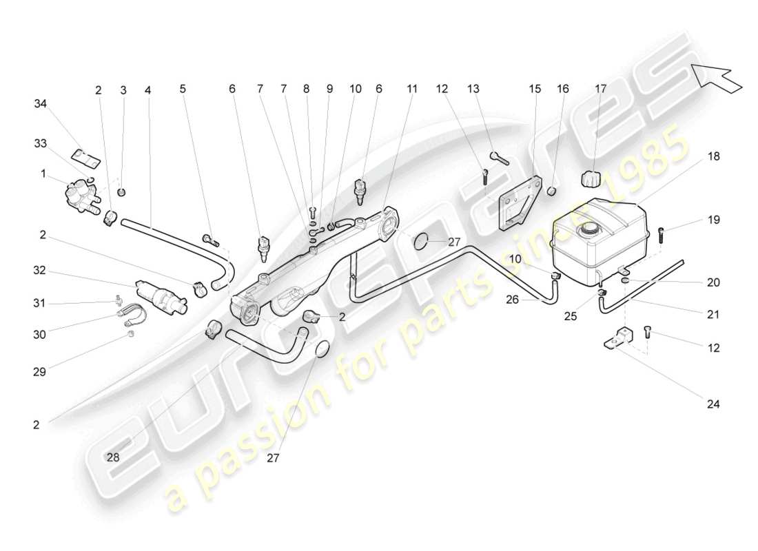 lamborghini gallardo coupe (2005) schema delle parti della pompa del liquido di raffreddamento aggiuntiva