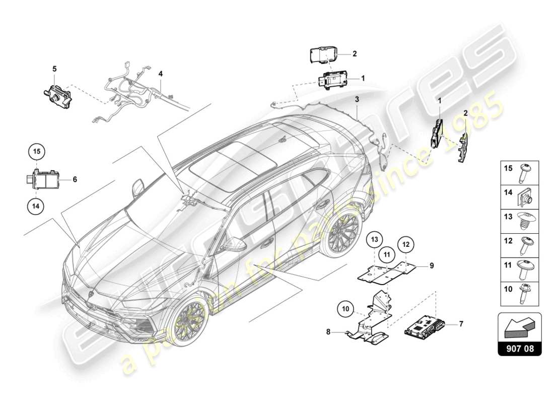 lamborghini urus performante (2024) centralina per assistenza al cambio corsia schema delle parti