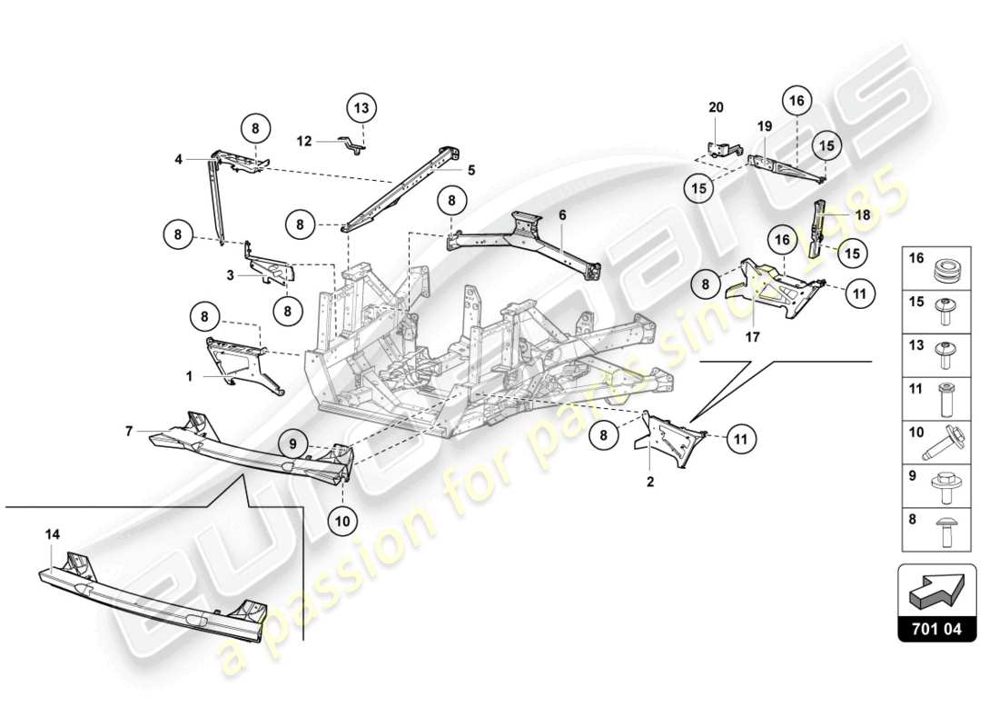 lamborghini lp770-4 svj coupe (2022) parte posteriore del telaio di rivestimento schema delle parti