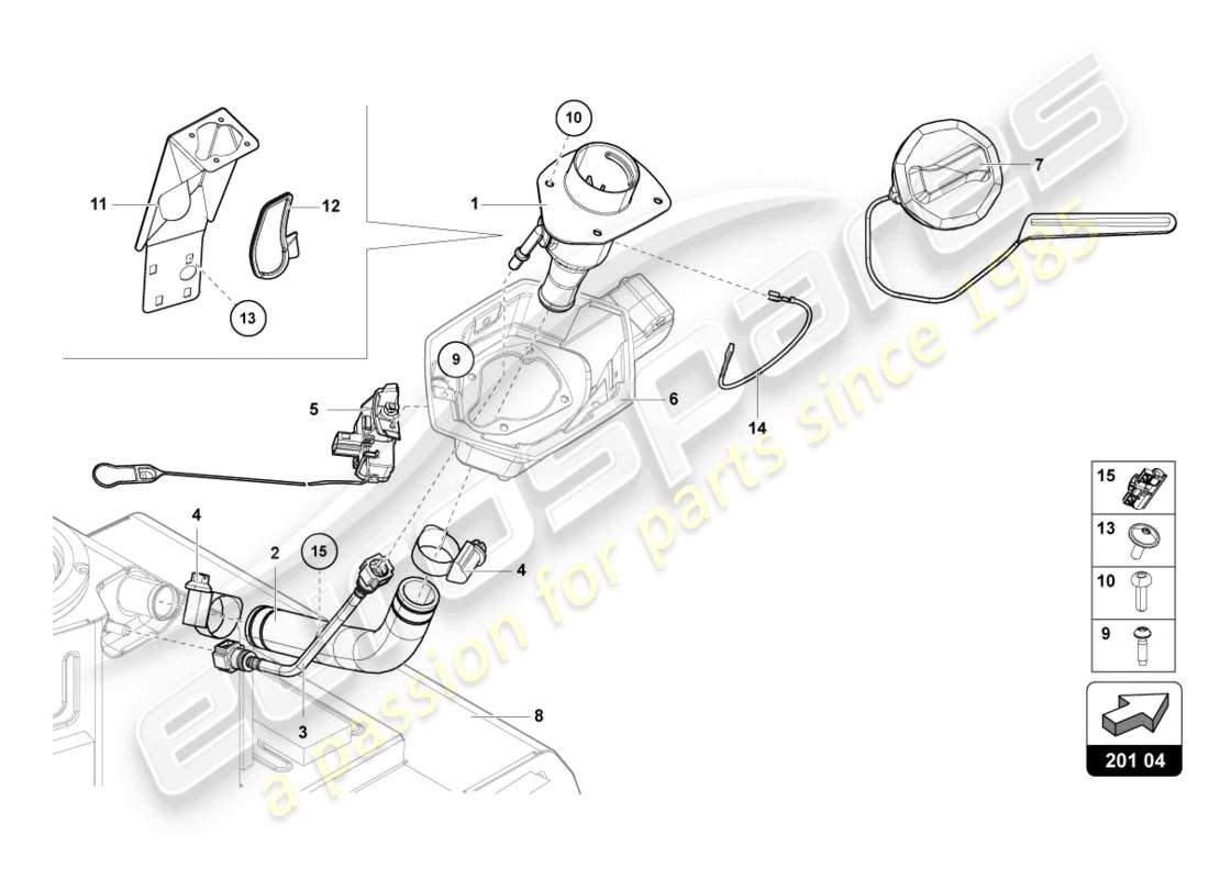 lamborghini lp770-4 svj coupe (2022) bocchettone di riempimento carburante con restric schema delle parti