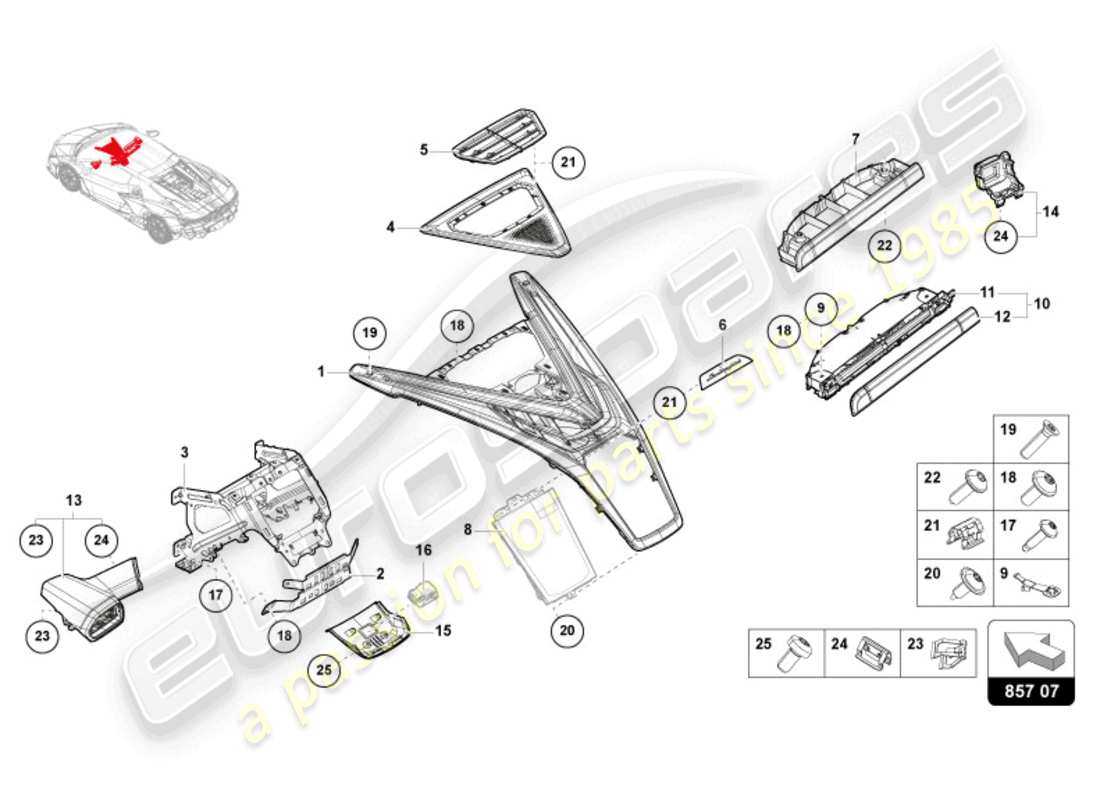 lamborghini revuelto coupe (2024) pannello di controllo diagramma delle parti