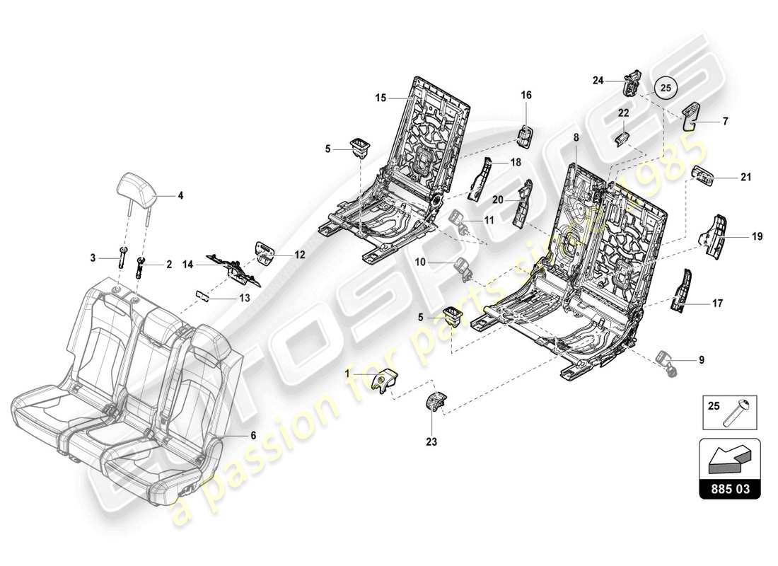 lamborghini urus (2020) sedile panca (3-seater) diagramma delle parti