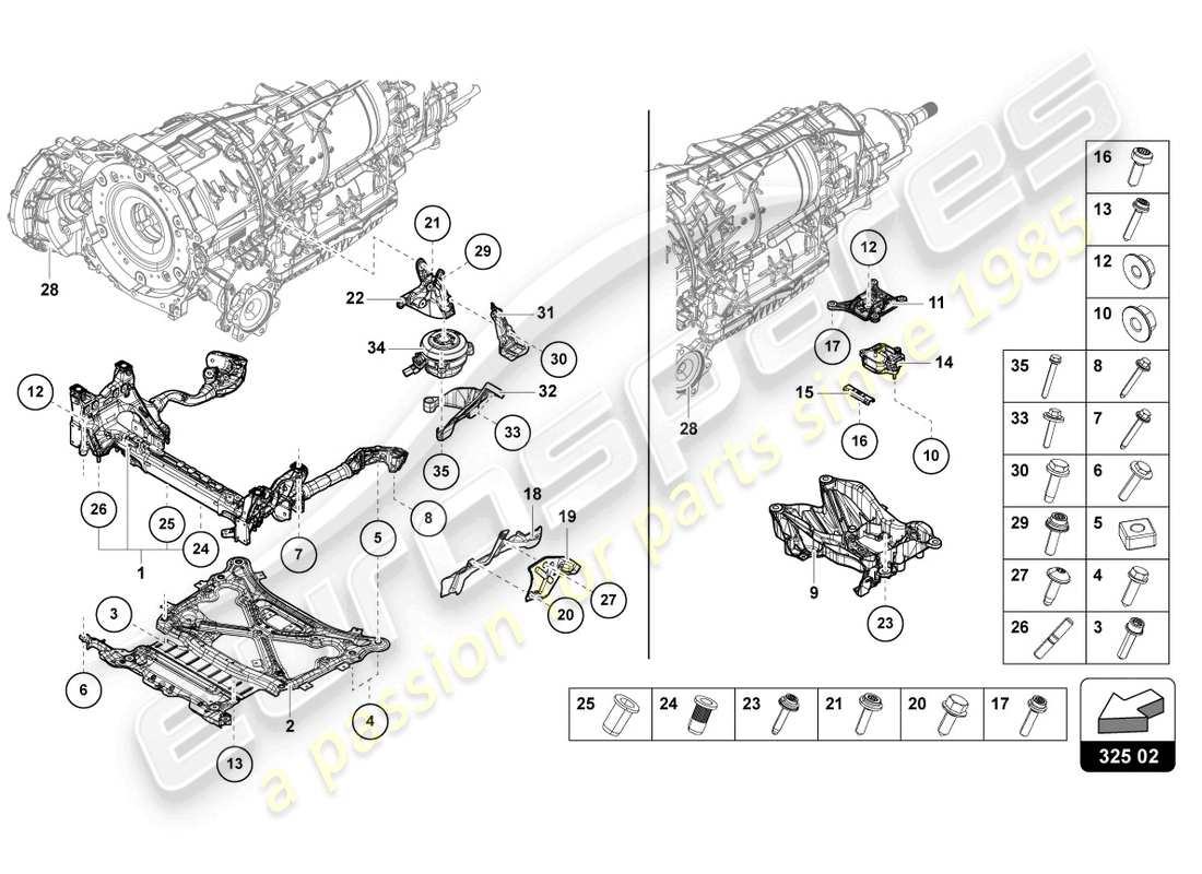 lamborghini urus (2020) parti di fissaggio della trasmissione diagramma delle parti