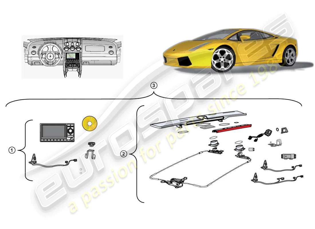 lamborghini gallardo spyder (accessories) kit retrofit per unità di navigazione schema delle parti