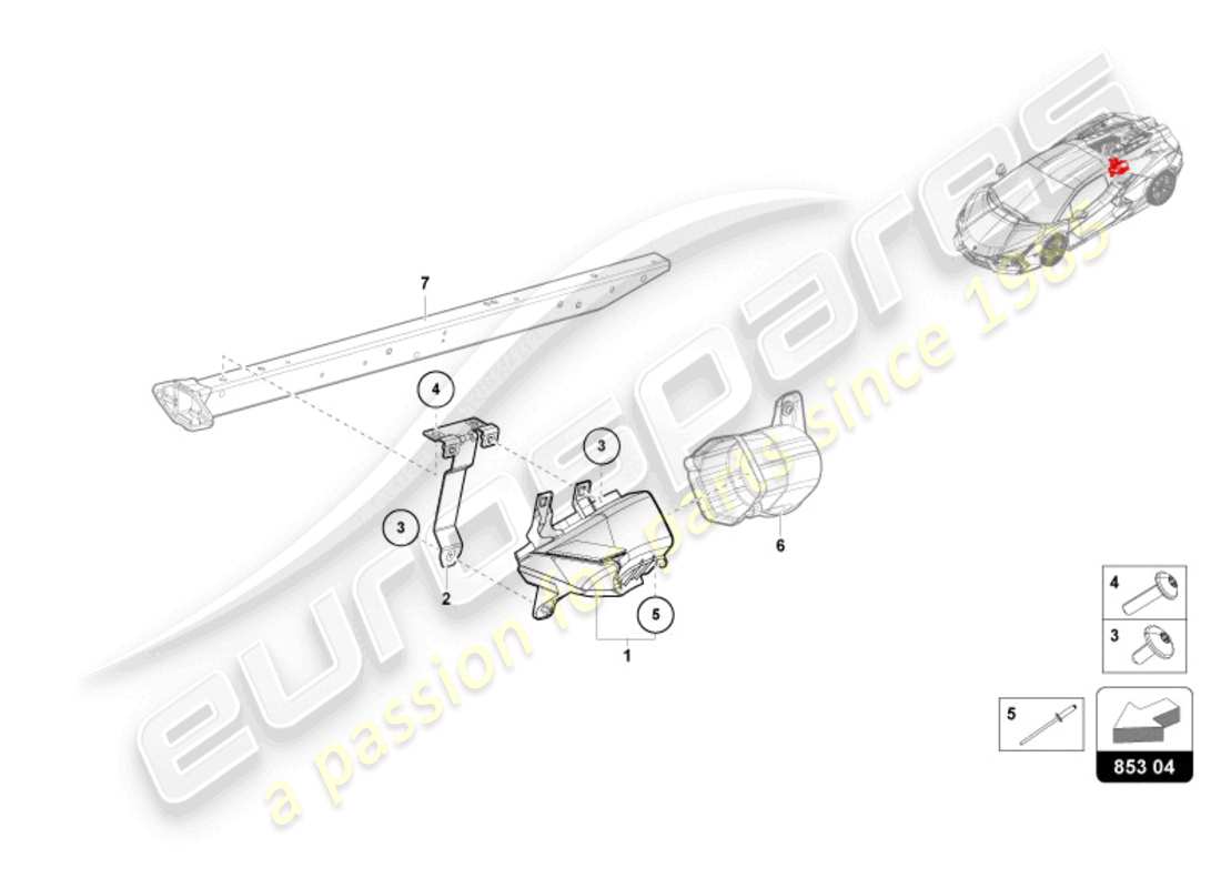 lamborghini revuelto coupe (2024) piastra di copertura per traverso laterale schema delle parti