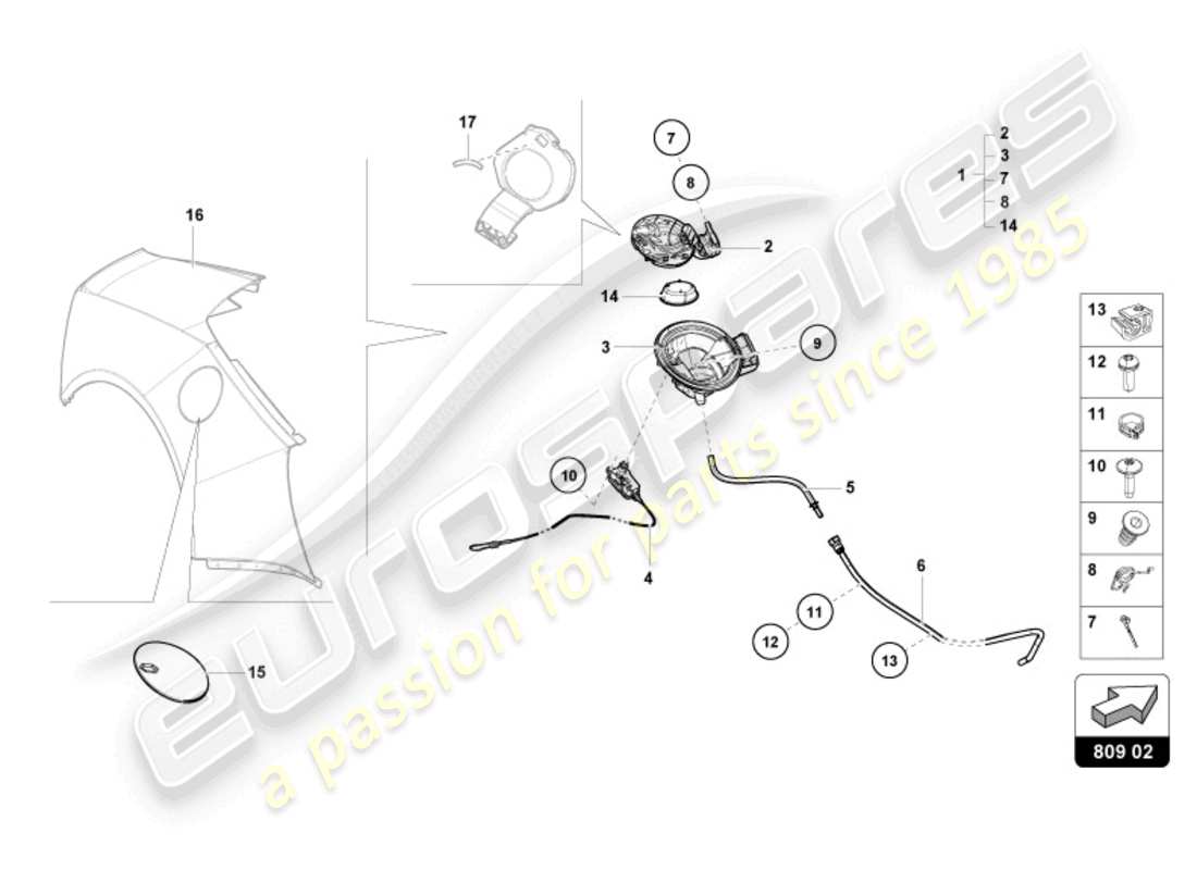 lamborghini 2024 (evo spyder) sportello del riempimento del carburante schema delle parti
