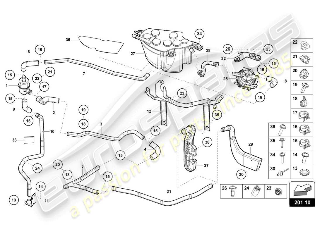 lamborghini countach lpi 800-4 (2022) sistema di filtro a carboni attivi schema delle parti