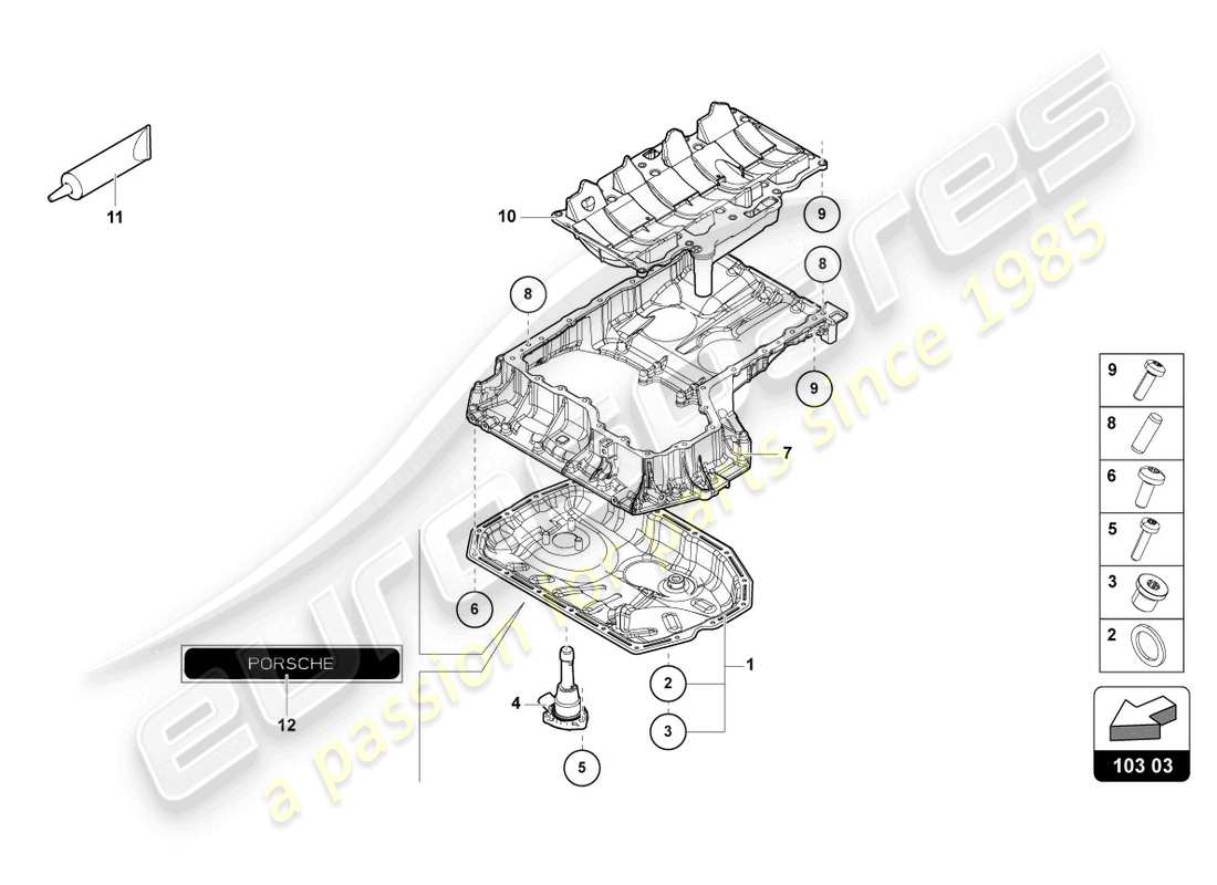 lamborghini urus performante (2023) coppa olio motore diagramma delle parti