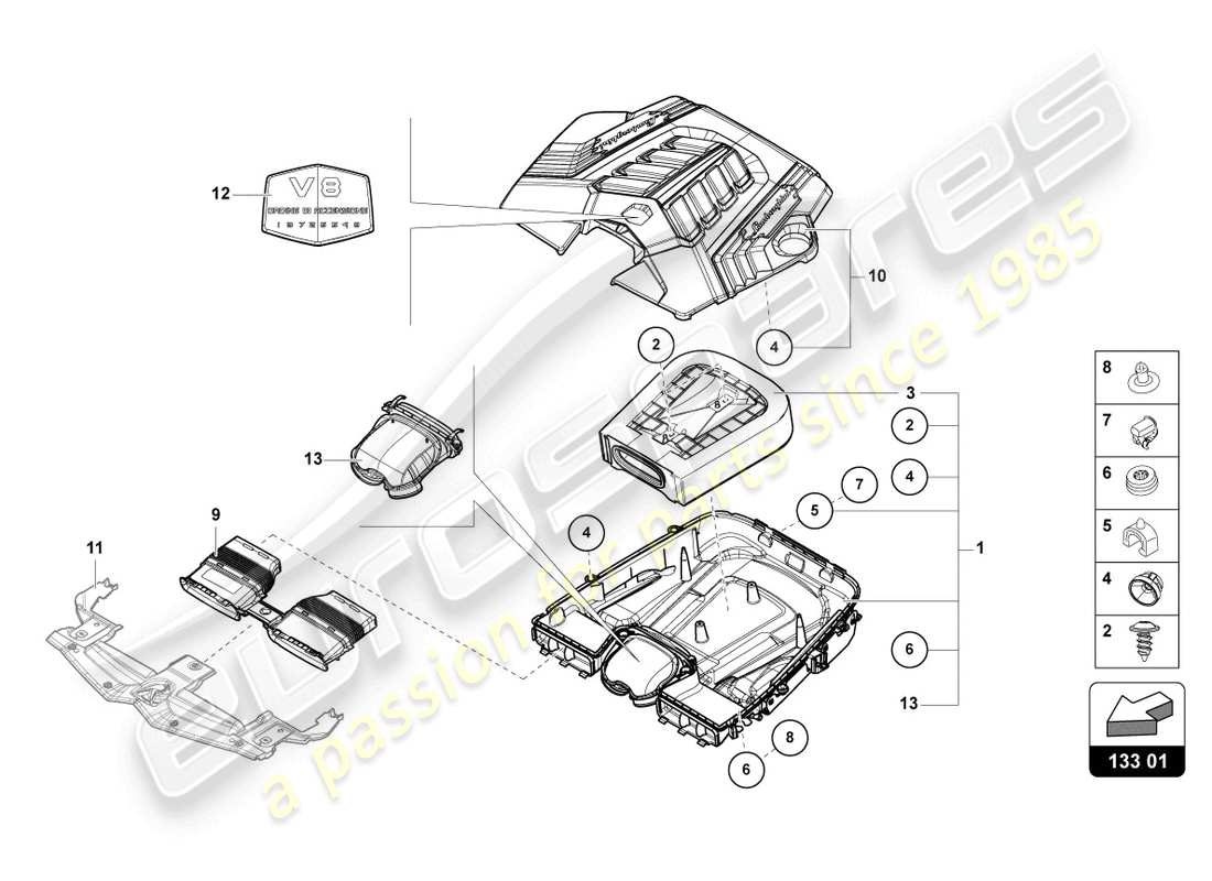 lamborghini 2021 | urus luftfilter mit verbindungsteilen teilediagramm