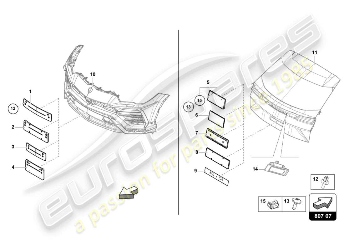 lamborghini urus (2020) portatarga schema delle parti