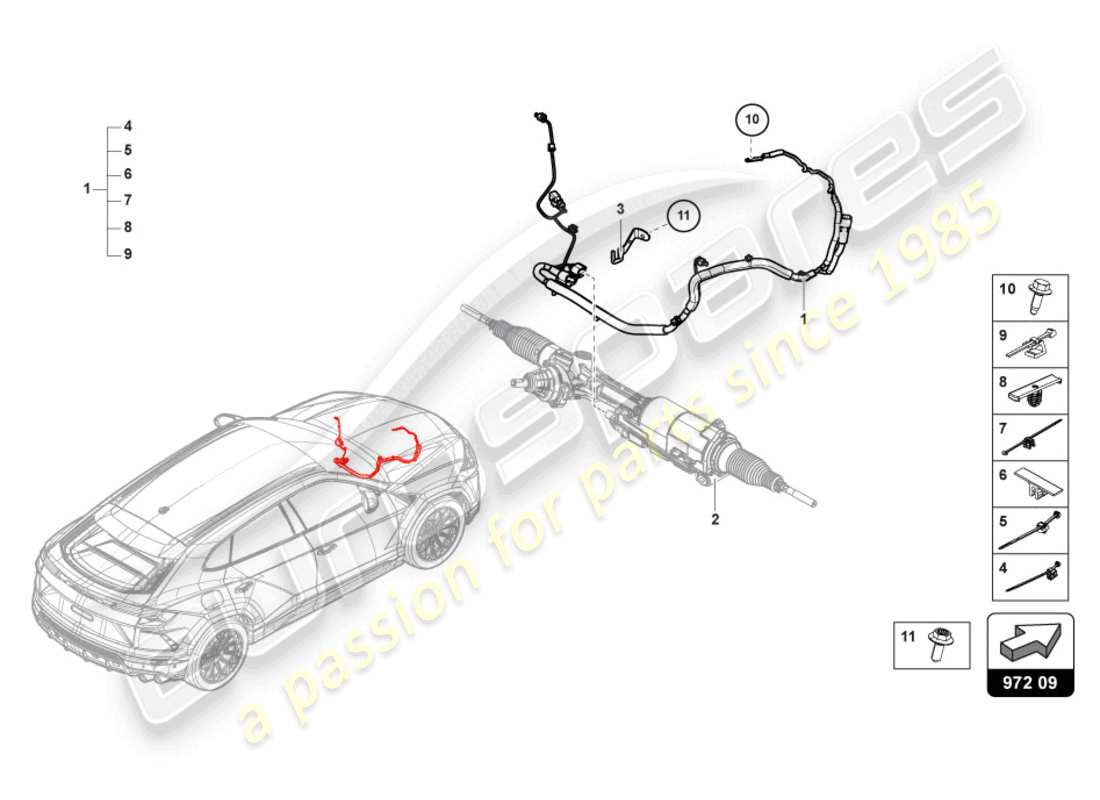 lamborghini urus (2020) set di cablaggio per sterzo attivo anteriore schema delle parti