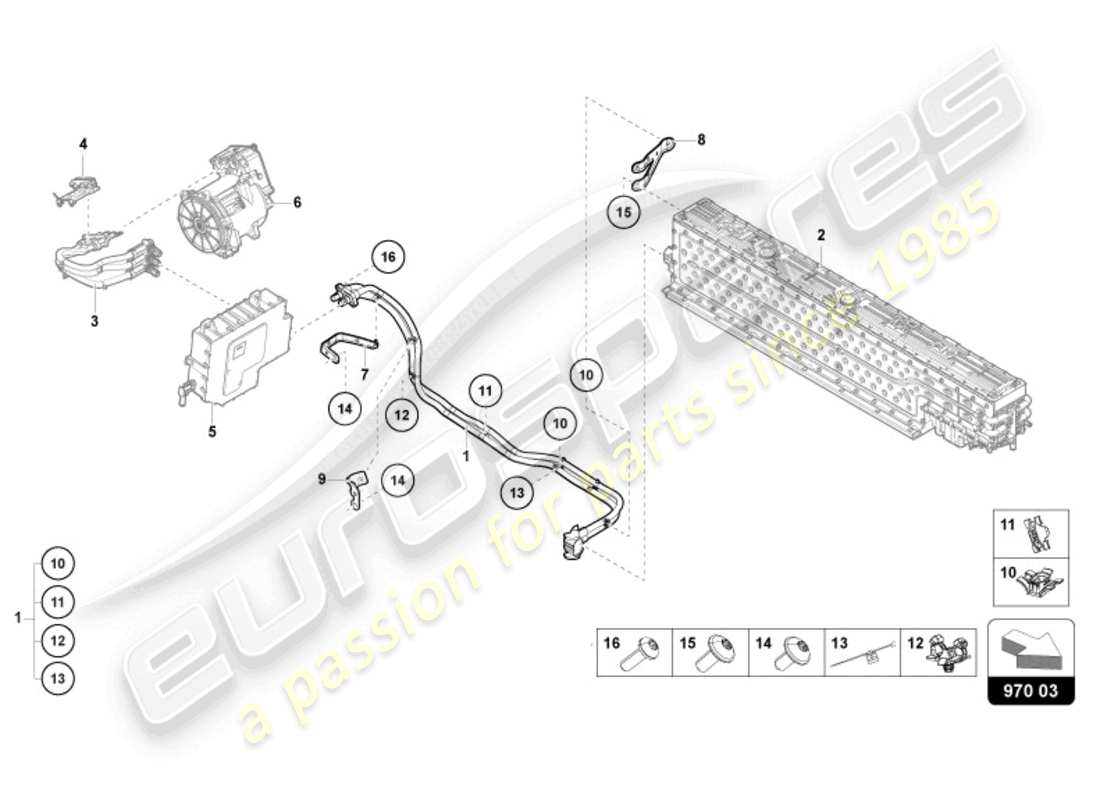 lamborghini revuelto coupe (2024) set di cablaggi ad alta tensione per batteria ad alta tensione ed elettronica di potenza posteriore schema delle parti