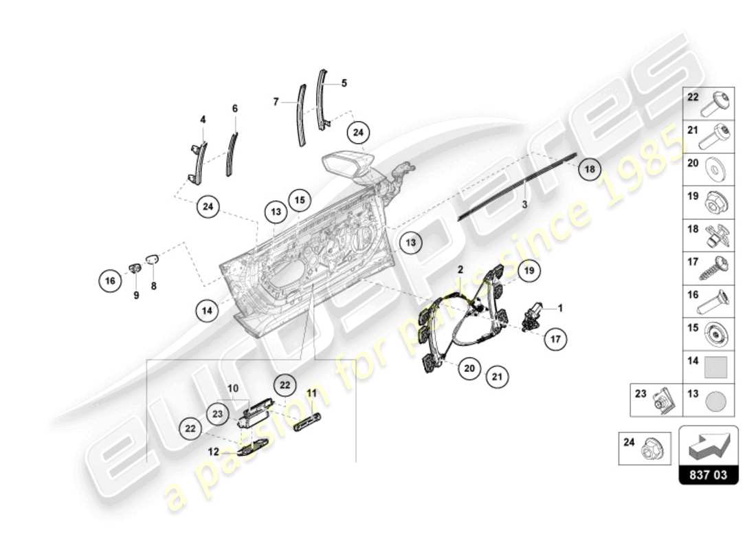 lamborghini revuelto coupe (2024) regolatore della finestra con motore diagramma delle parti