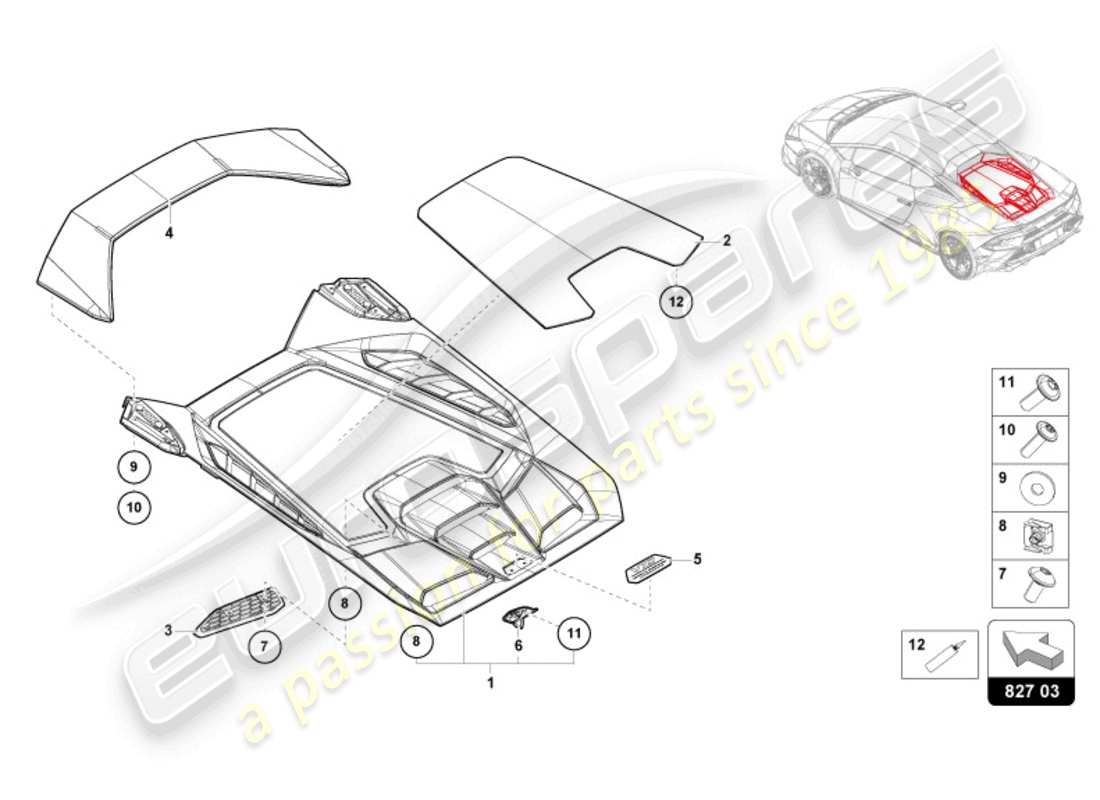 lamborghini tecnica (2024) copertura motore con isp. copertina diagramma delle parti