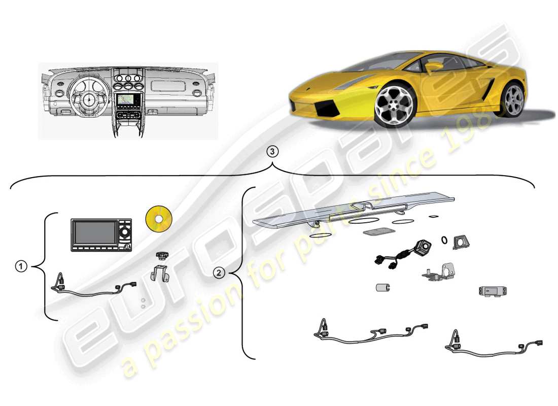 lamborghini lp550-2 spyder (accessories) kit retrofit per unità di navigazione schema delle parti