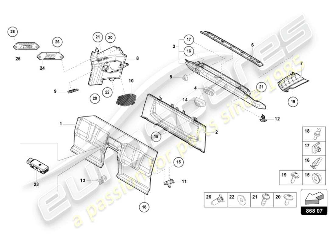 lamborghini tecnica (2024) decorazione interna diagramma delle parti