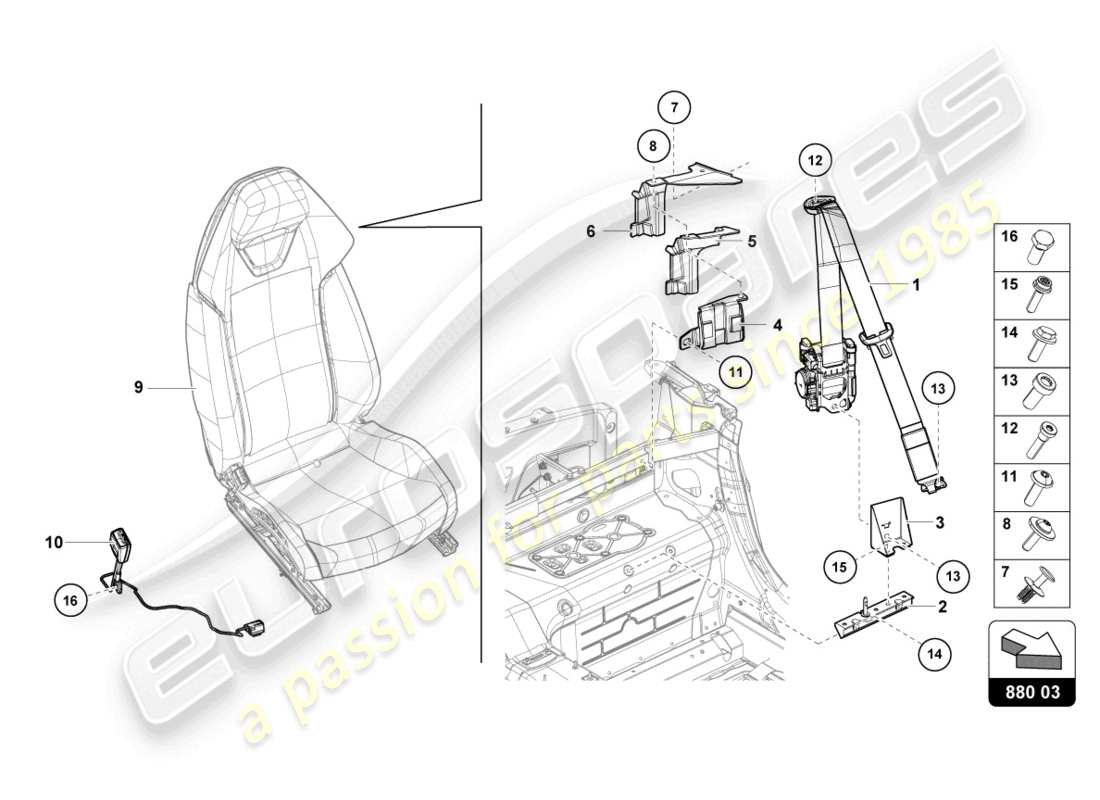 lamborghini evo spyder (2021) cinture di sicurezza diagramma delle parti