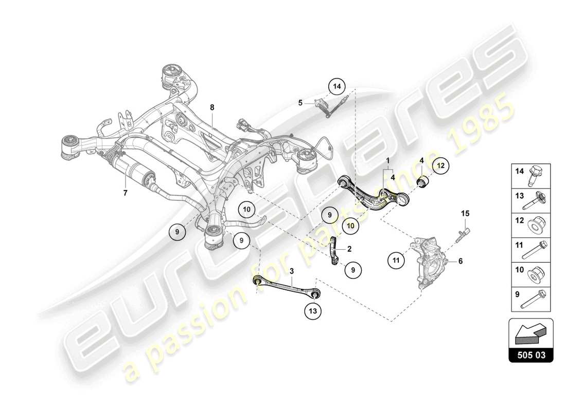 lamborghini urus (2020) schema delle parti sospensione posteriore