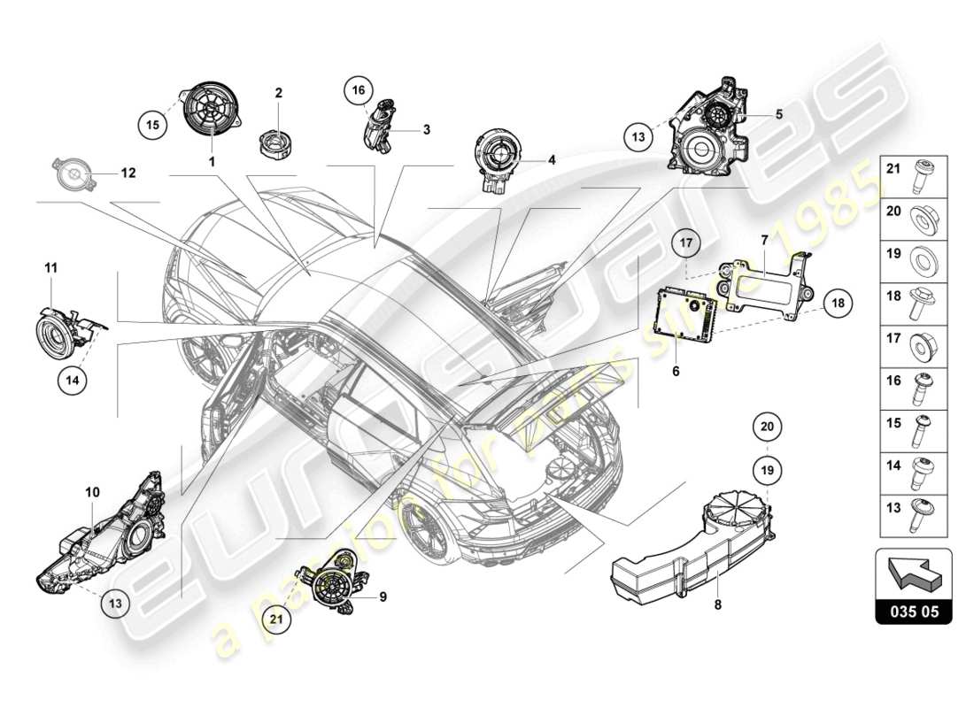 lamborghini urus (2020) parti elettriche per impianto audio diagramma delle parti