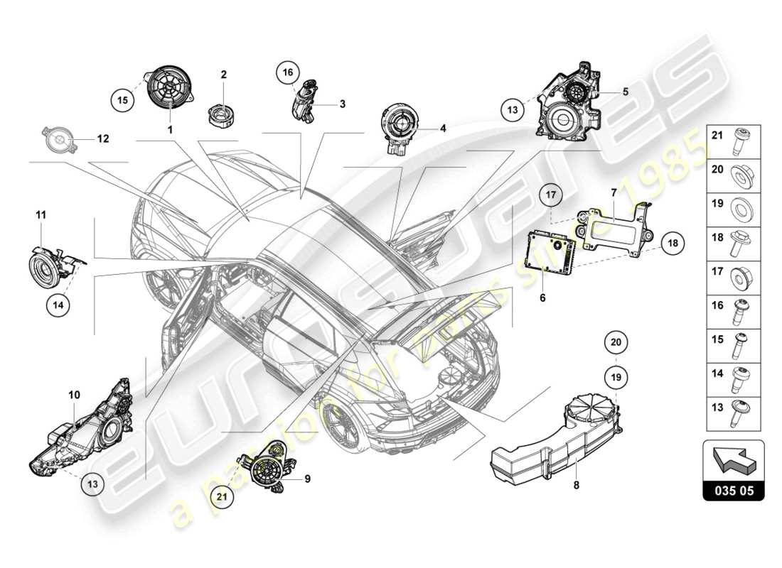 lamborghini urus (2020) parti elettriche per impianto audio schema delle parti