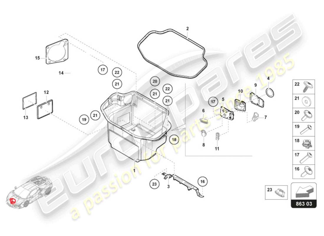 lamborghini revuelto coupe (2024) fodera vano bagagli rhd diagramma delle parti