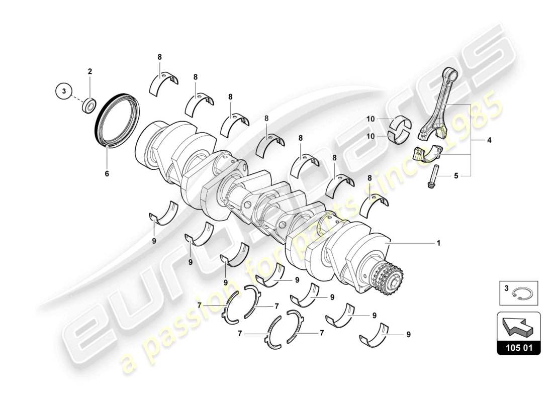 lamborghini countach lpi 800-4 (2022) albero motore con cuscinetti diagramma delle parti