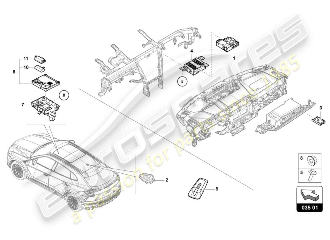 lamborghini urus performante (2023) unità di controllo per infor schema delle parti