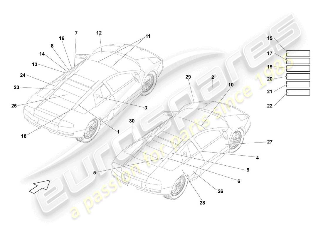 lamborghini lp640 roadster (2009) tipo targhe diagramma delle parti