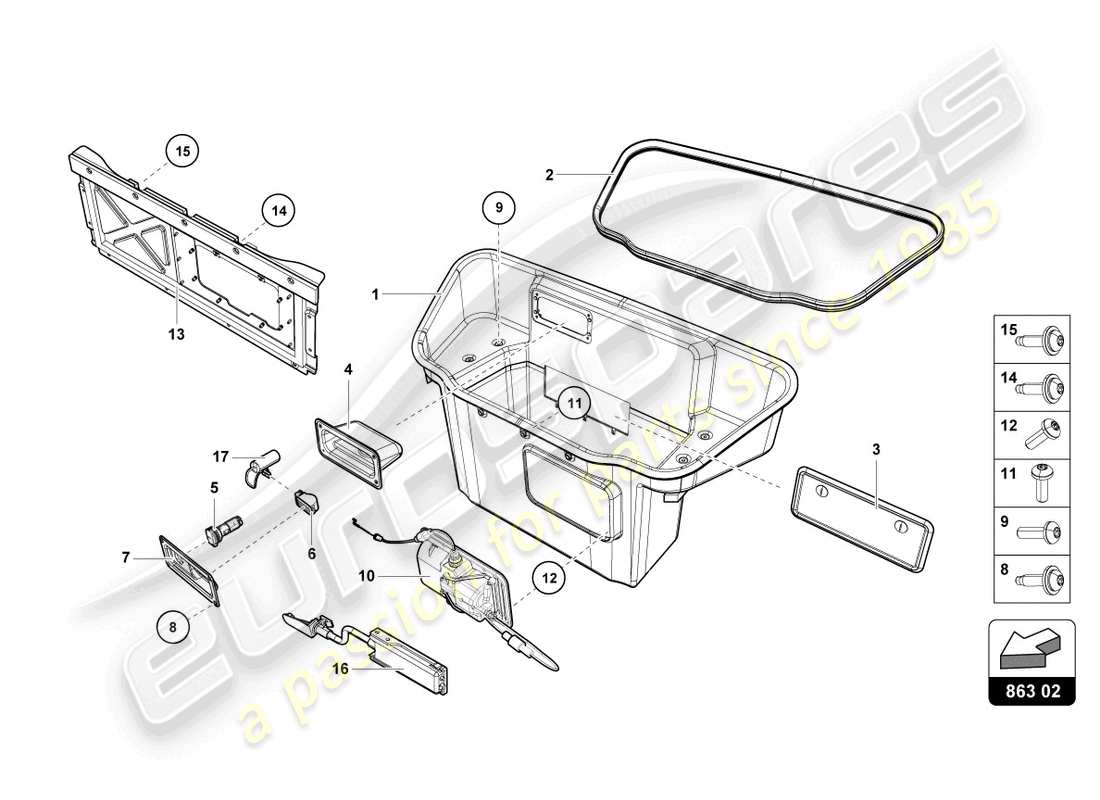 lamborghini tecnica (2024) fodera vano bagagli diagramma delle parti