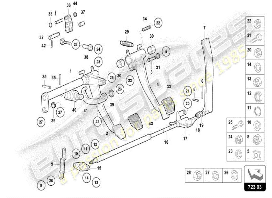 lamborghini diablo vt (1997) freno e accel. leva mec. diagramma delle parti