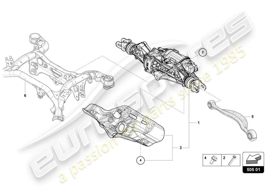lamborghini urus performante (2023) schema delle parti della scatola dello sterzo
