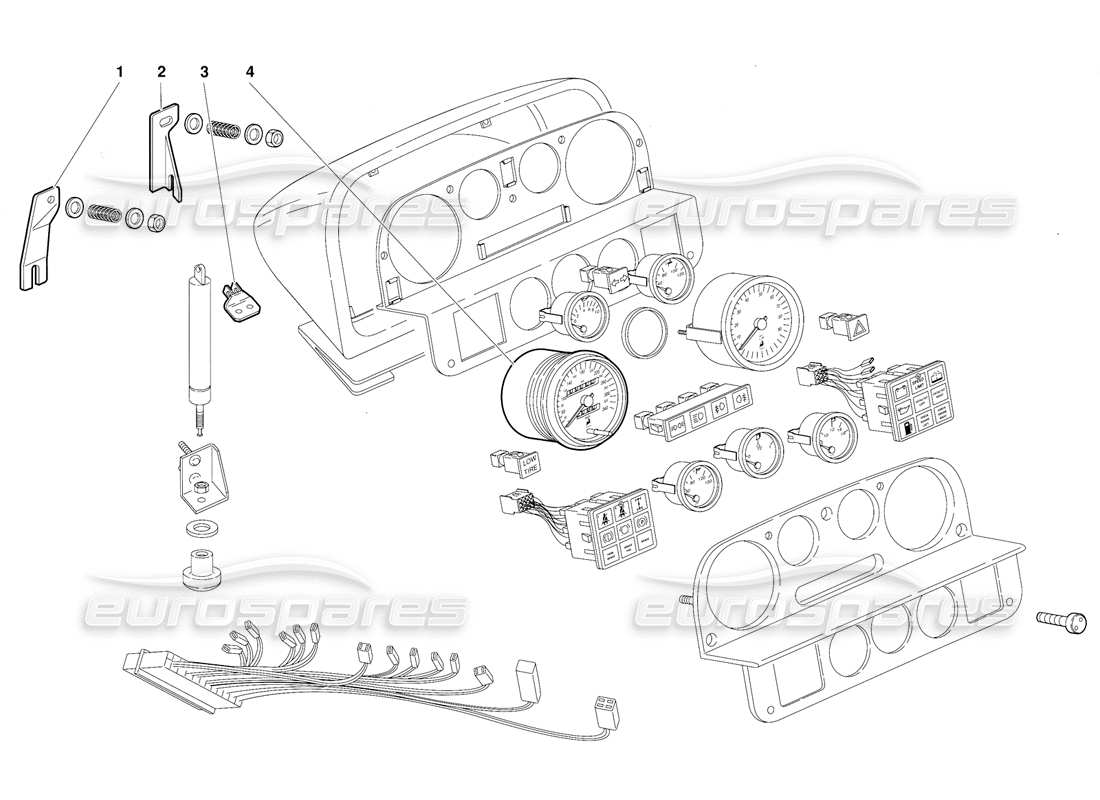 lamborghini diablo (1991) diagramma delle parti degli strumenti del dashboard (valido per la versione australiana - ottobre 1991).