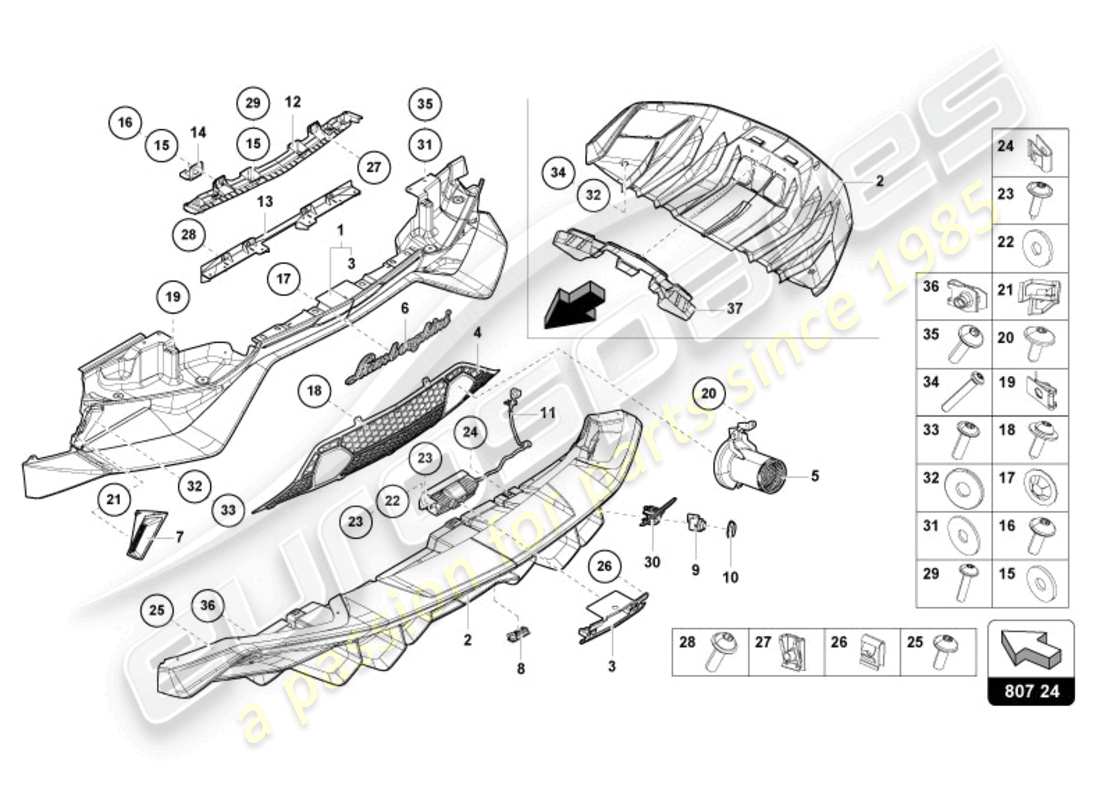 lamborghini ultimae (2022) paraurti posteriore completo schema delle parti