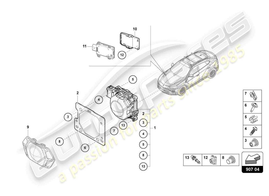 lamborghini urus (2020) schema delle parti del sensore radar