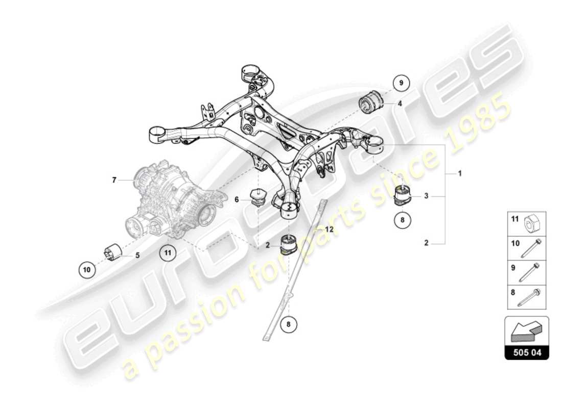 lamborghini urus (2020) schema delle parti cottotelaio sospensione posteriore