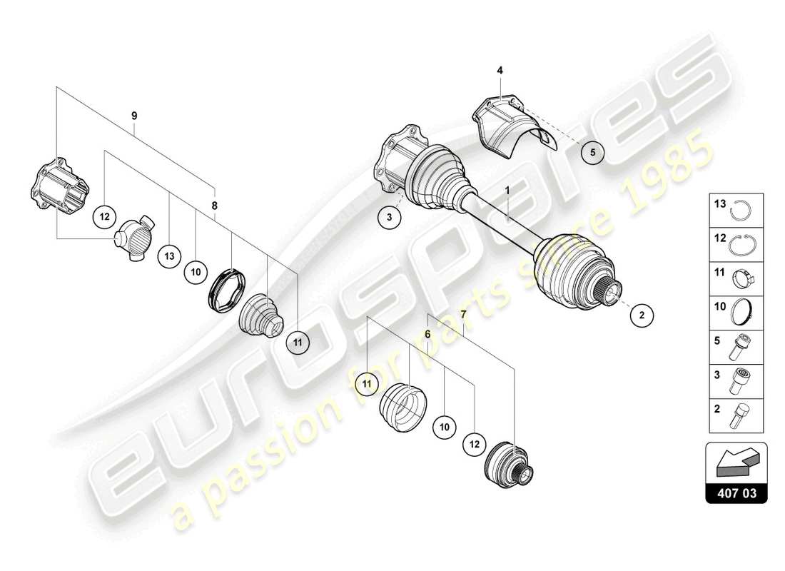 lamborghini urus (2020) diagramma delle parti dell'albero di trasmissione