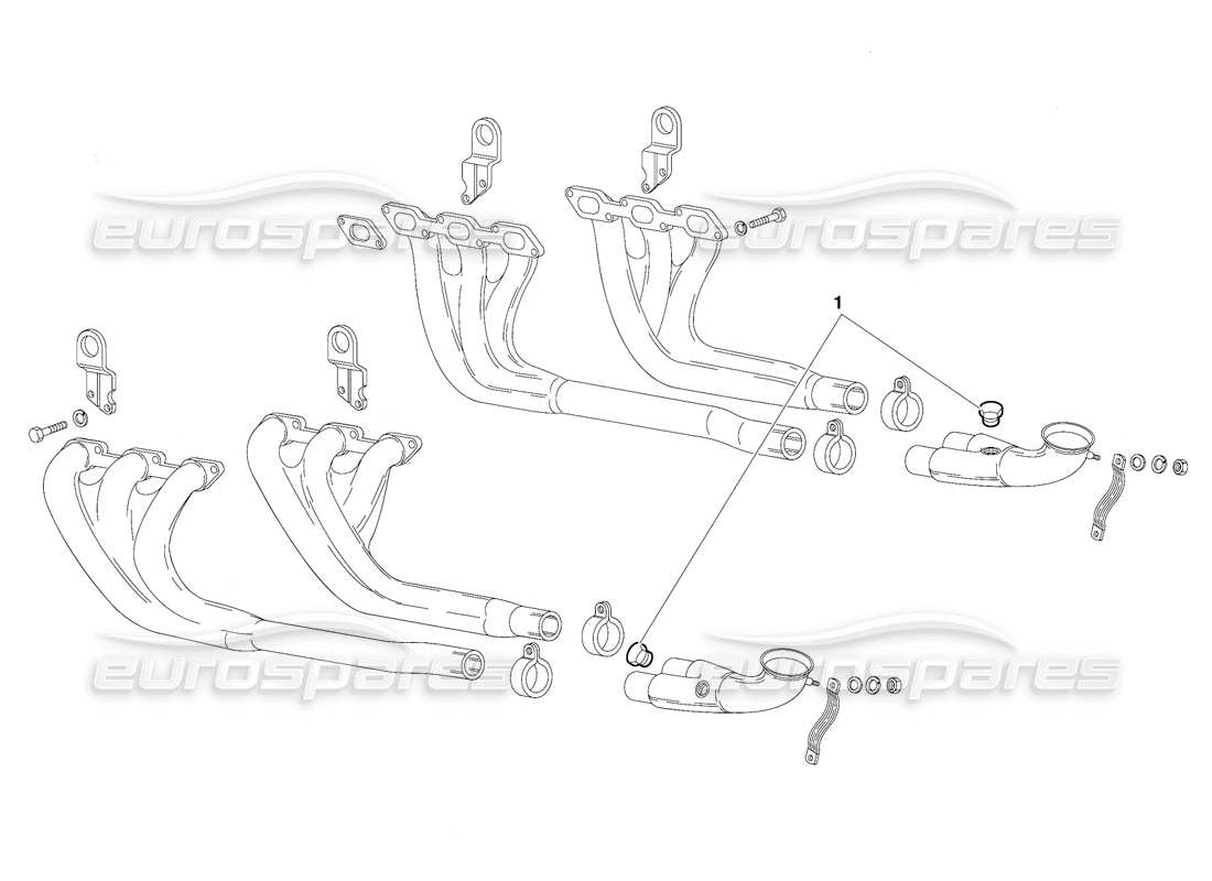 lamborghini diablo (1991) diagramma delle parti del sistema di scarico (valido per la versione per l'arabia saudita - ottobre 1991).