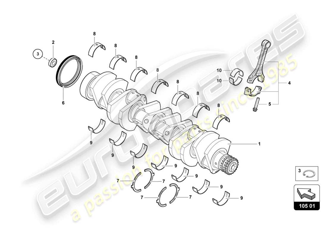 lamborghini lp770-4 svj coupe (2022) albero motore con cuscinetti schema delle parti