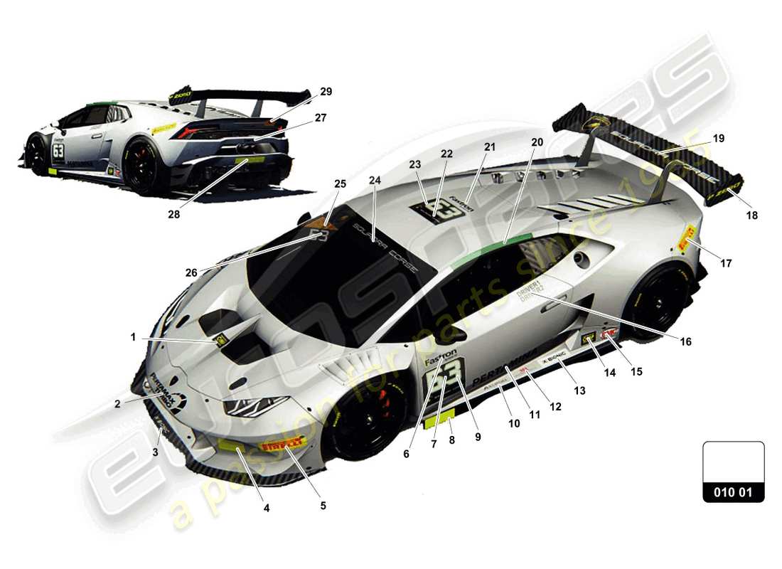 lamborghini super trofeo (2016) adesivi schema delle parti