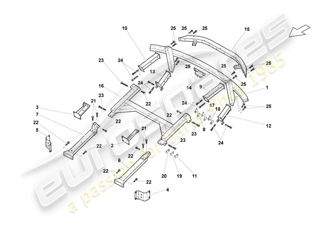 lamborghini gallardo coupe (2005) longherone parte posteriore posteriore diagramma delle parti