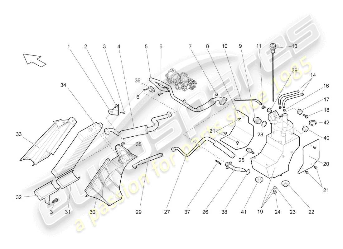 lamborghini gallardo coupe (2005) schema delle parti del raffreddatore dell'olio
