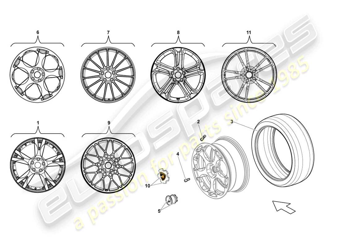 lamborghini gallardo coupe (2005) schema delle parti del cerchio anteriore