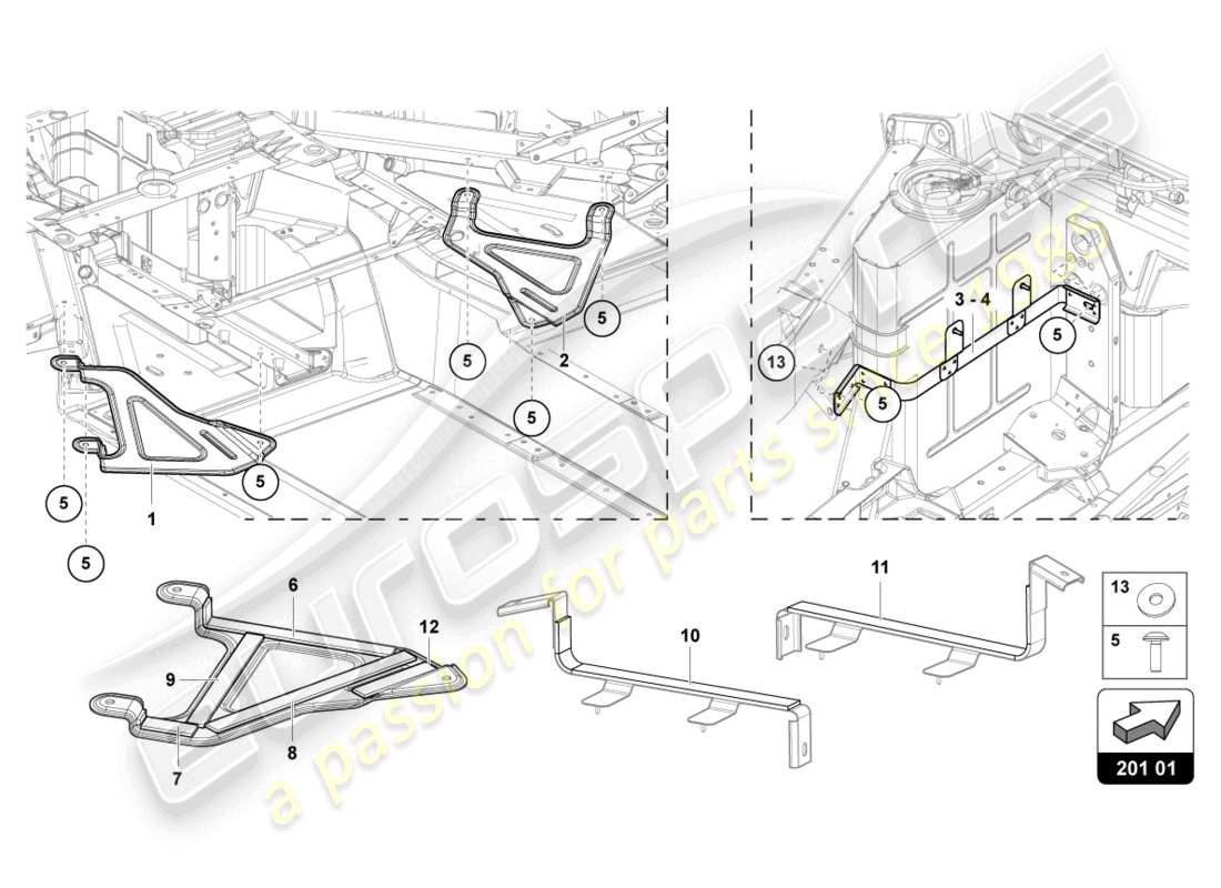 lamborghini lp770-4 svj coupe (2022) staffa per serbatoio carburante schema delle parti