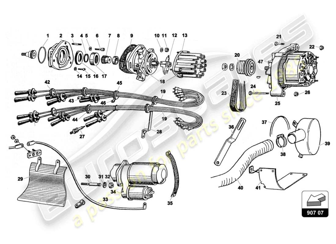 lamborghini countach 25th anniversary (1989) sistema elettrico diagramma delle parti